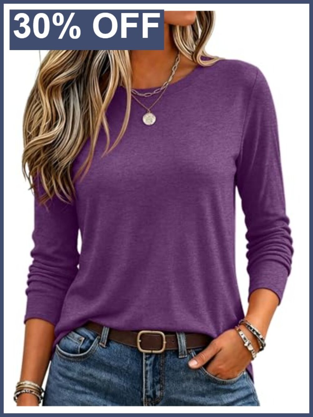 Women's Long Sleeve Crewneck T-Shirt Polyester Viscose Stretch Casual Top